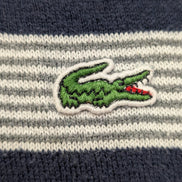 Pull Lacoste L Taille 5 coton cachemire bleu gris rayures col rond