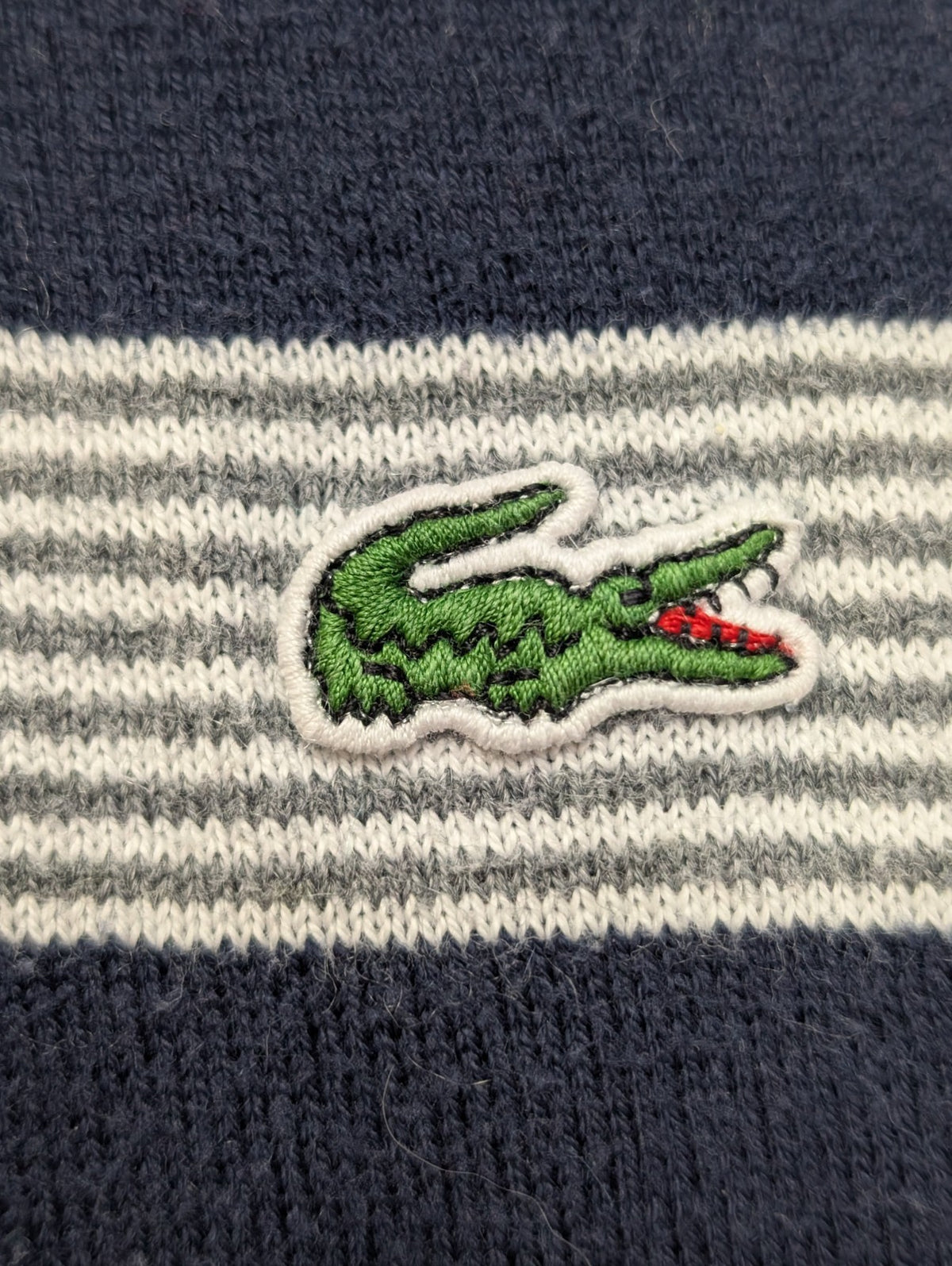 Pull Lacoste L Taille 5 coton cachemire bleu gris rayures col rond
