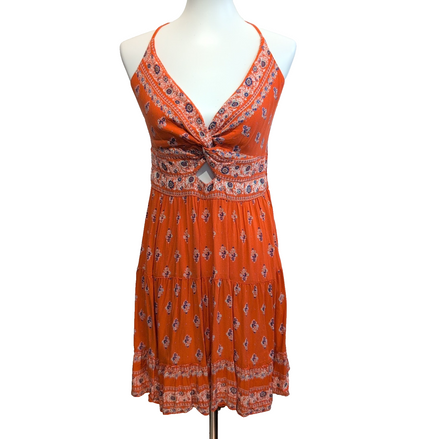 Robe d'Été Femme S Fine Bretelle Viscose Orange Bohème