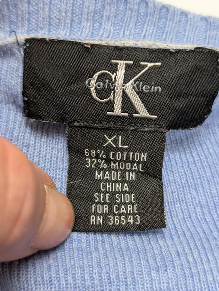 Pull Calvin Klein Bleu Clair Col V - Coupe Oversize - Coton & Modal - Taille XL