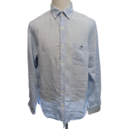 Chemise Vineyard Vines Tucker L 100% lin bleu rayures Classic Fit