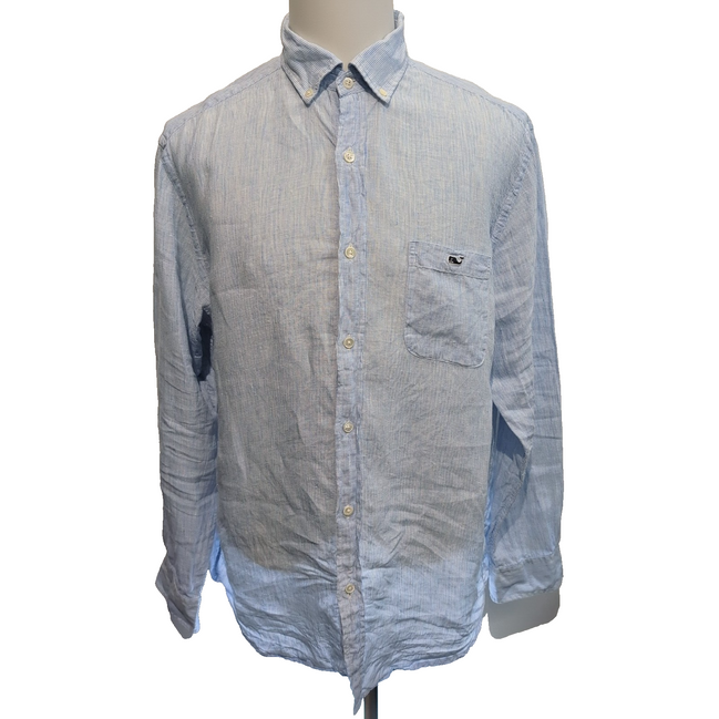 Chemise Vineyard Vines Tucker L 100% lin bleu rayures Classic Fit