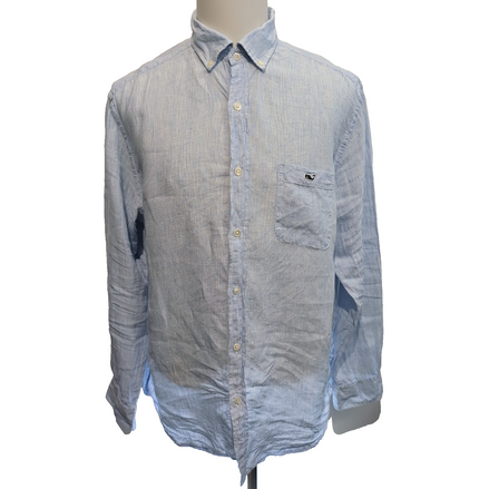 Chemise Vineyard Vines Tucker L 100% lin bleu rayures Classic Fit