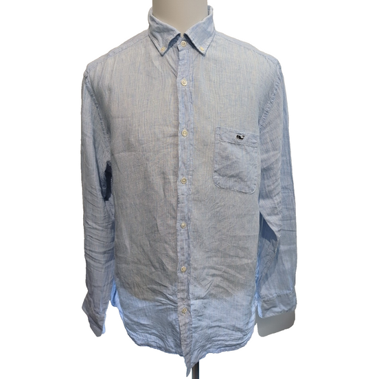 Chemise Vineyard Vines Tucker L 100% lin bleu rayures Classic Fit