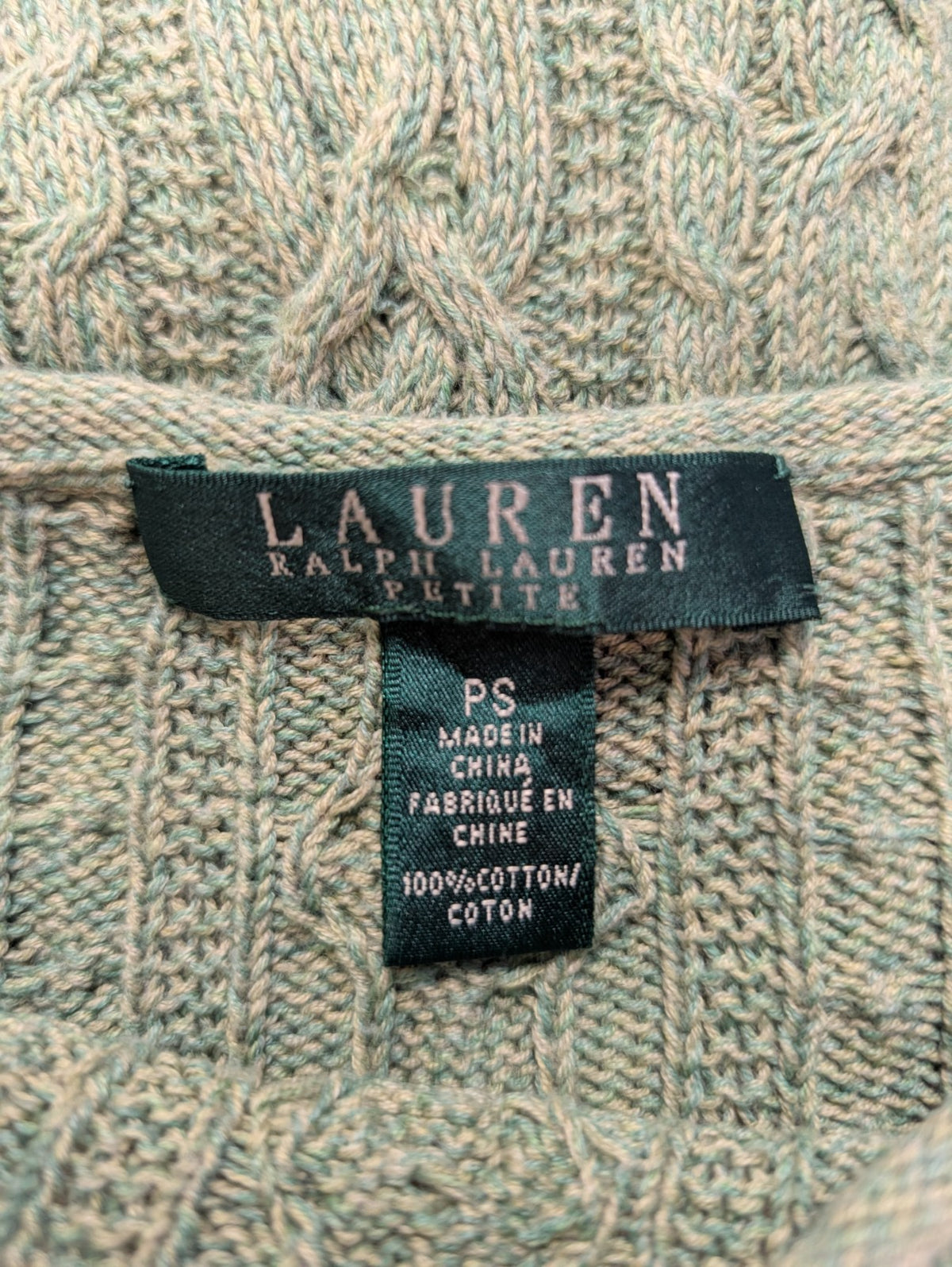 Pull femme LAUREN Ralph Lauren vert kaki chiné torsadé coton taille S
