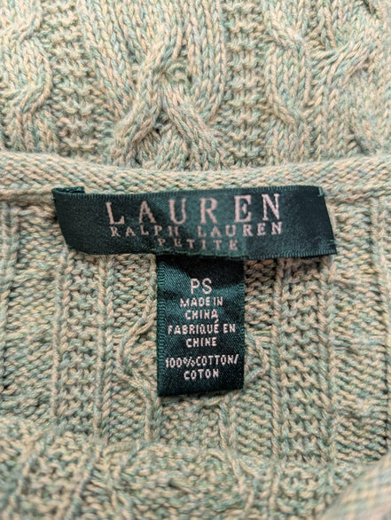 Pull femme LAUREN Ralph Lauren vert kaki chiné torsadé coton taille S