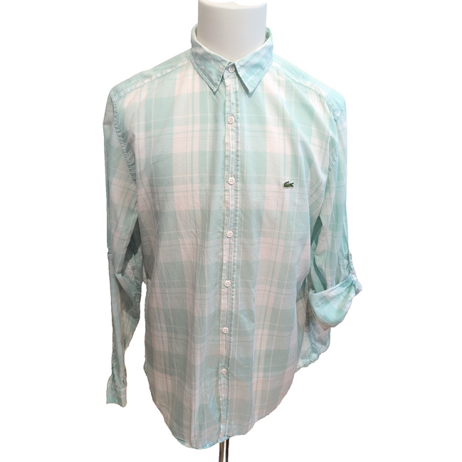 Chemise Lacoste Vintage 43 L Carreaux Vert Pastel Manches Longues Modulables