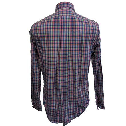 Chemise Ralph Lauren M Rose Bleu Carreaux Shirt Button Down Logo Fluo Coton