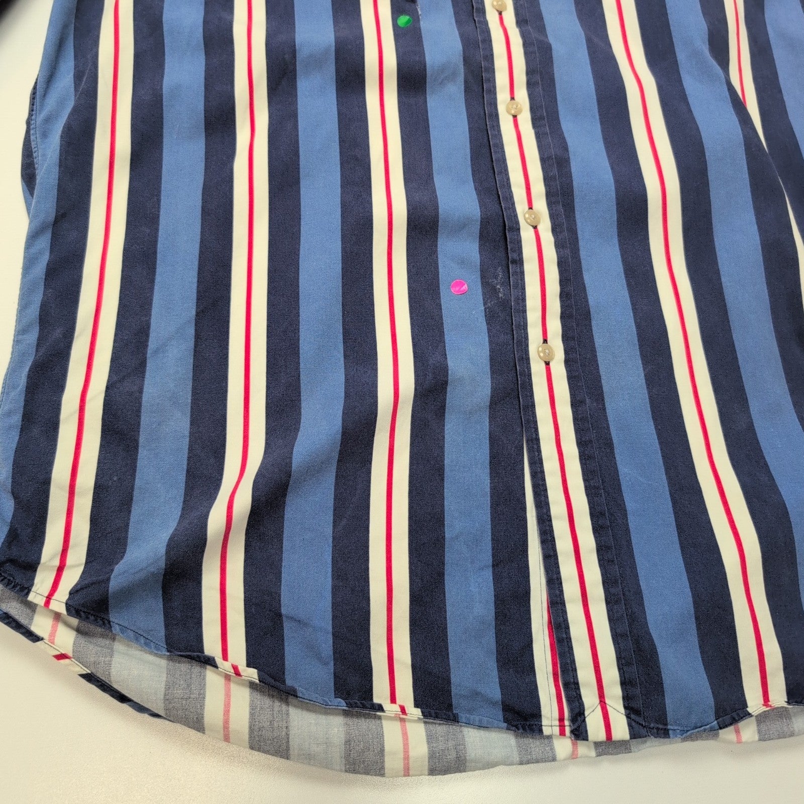 Chemise Ralph Lauren Blair M Rayures Bleu Blanc Rouge Logo Rouge