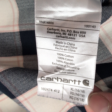 Chemise Carhartt Femme XL Bleu Marine Blanc Carreaux Coton Manches Courtes