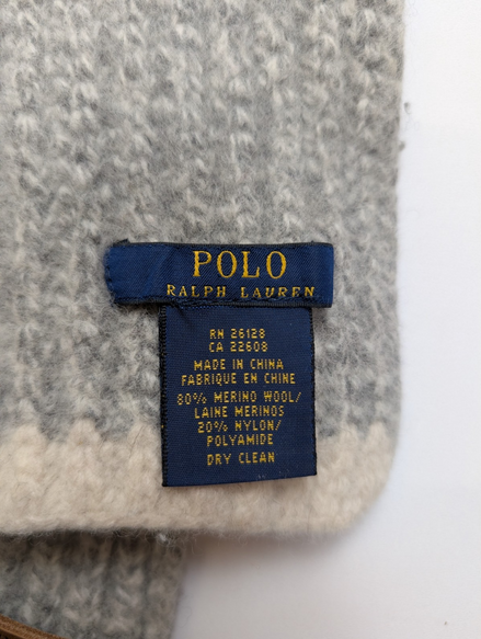 Écharpe Polo Ralph Lauren Grise Côtelée Laine Mérinos Logo Cuir