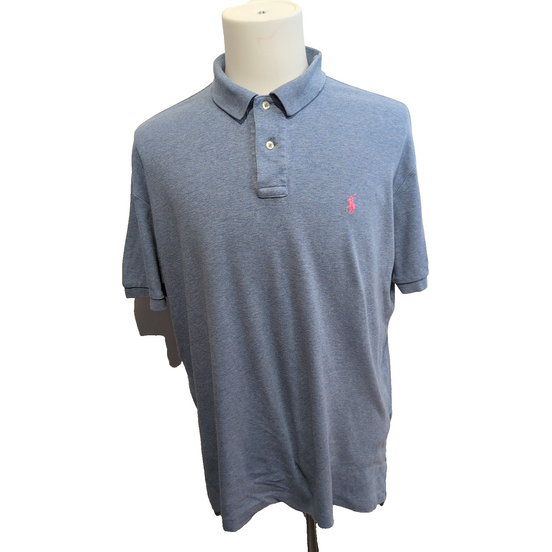 Polo Ralph Lauren Homme L Bleu Chiné Logo Rose Polo Manches Courtes