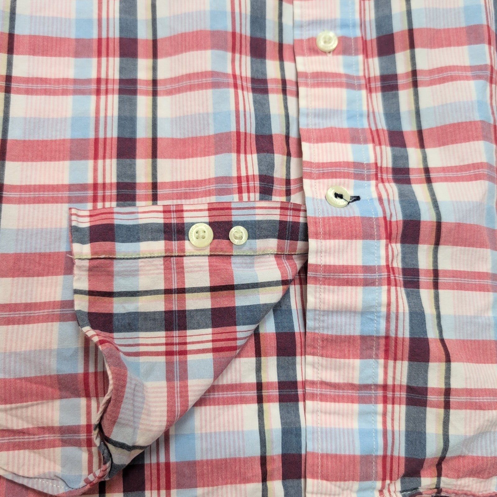 Chemise Nautica M Rouge Bleu Carreaux Manches longues Coton Logo Brodé Poche