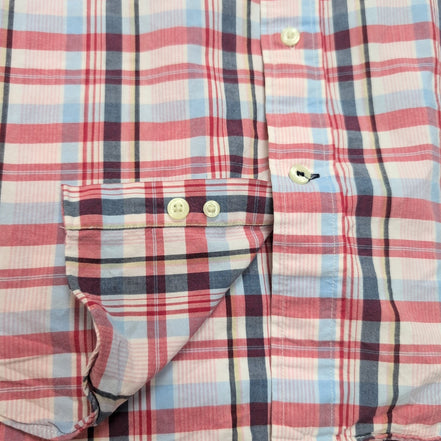 Chemise Nautica M Rouge Bleu Carreaux Manches longues Coton Logo Brodé Poche