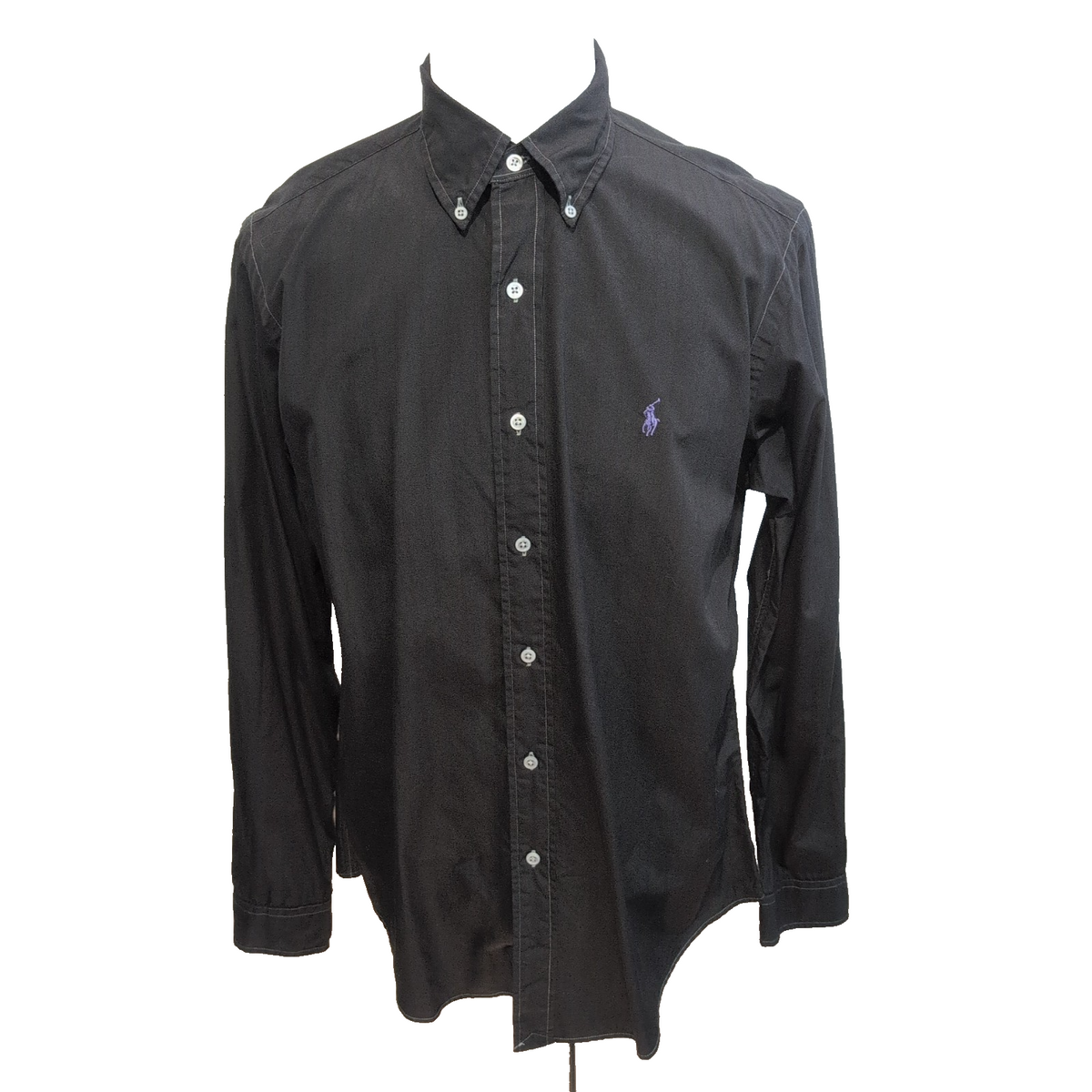 Chemise Ralph Lauren Vintage L noire logo violet manches longues