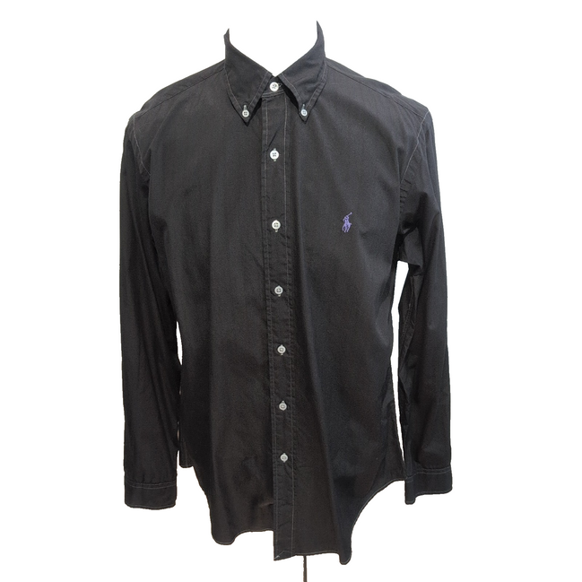 Chemise Ralph Lauren Vintage L noire logo violet manches longues