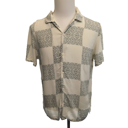 Chemise Hawaïenne Denim & Flower L Beige Vert Motifs Viscose