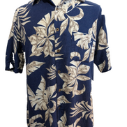 Chemise Hawaïenne VINTAGE SILK Marine & Blanc Cassé - Taille M