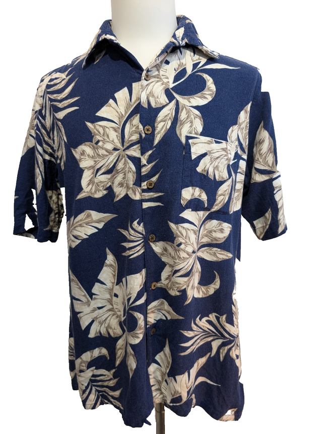 Chemise Hawaïenne VINTAGE SILK Marine & Blanc Cassé - Taille M