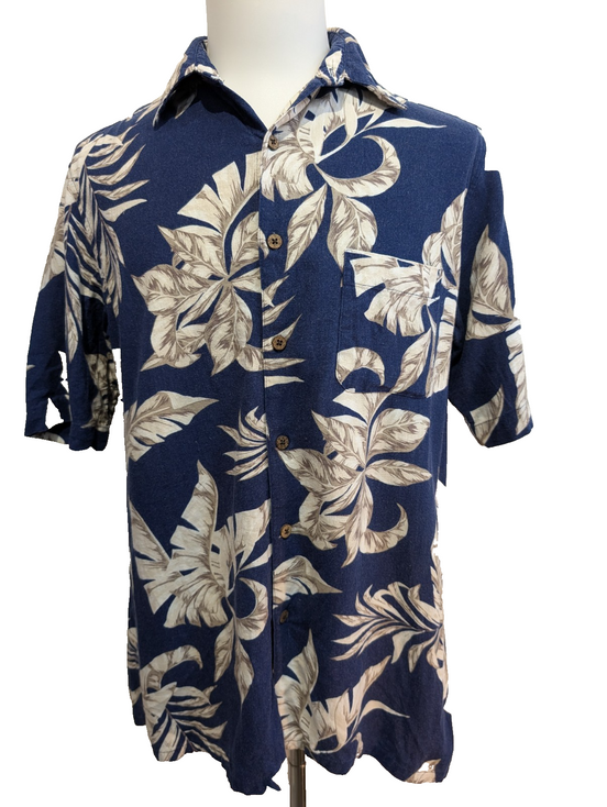 Chemise Hawaïenne VINTAGE SILK Marine & Blanc Cassé - Taille M