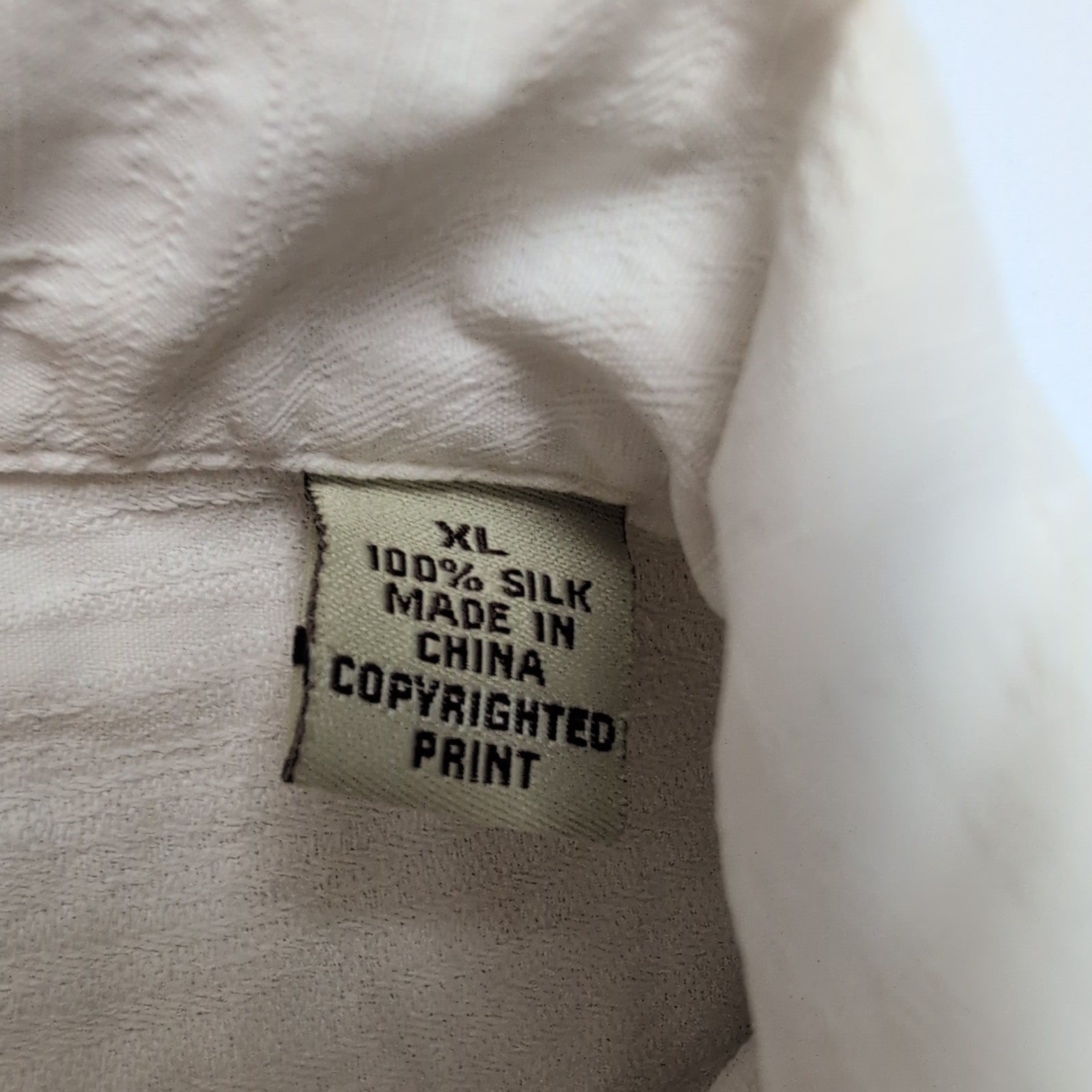 Chemise Hawaïenne Tommy Bahama XL 100% Soie Blanche Palmiers Boutons Bois