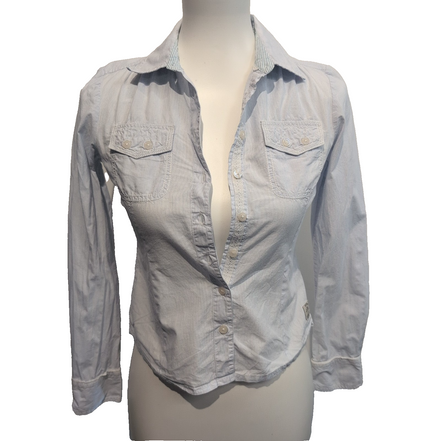 Chemise IKKS femme XS bleu à rayures cintrée 100% coton 2 poches