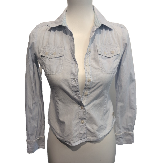 Chemise IKKS femme XS bleu à rayures cintrée 100% coton 2 poches