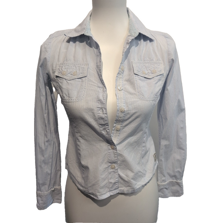 Chemise IKKS femme XS bleu à rayures cintrée 100% coton 2 poches