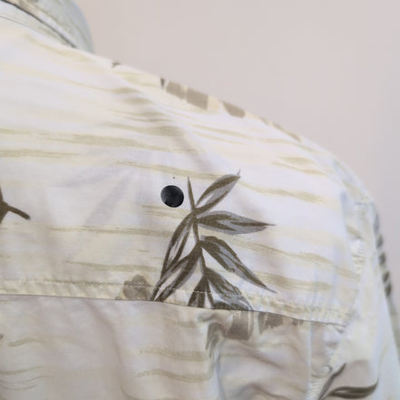 Chemise Hawaïenne Gotcha Sport XL 100% Coton Blanc Feuillage Boutons Bois
