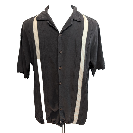 Chemise Hawaïenne Island Shores L 100% Soie Marron Cuba Panama manches courtes