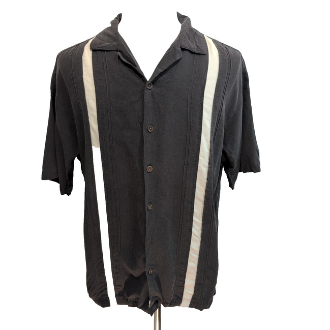 Chemise Hawaïenne Island Shores L 100% Soie Marron Cuba Panama manches courtes