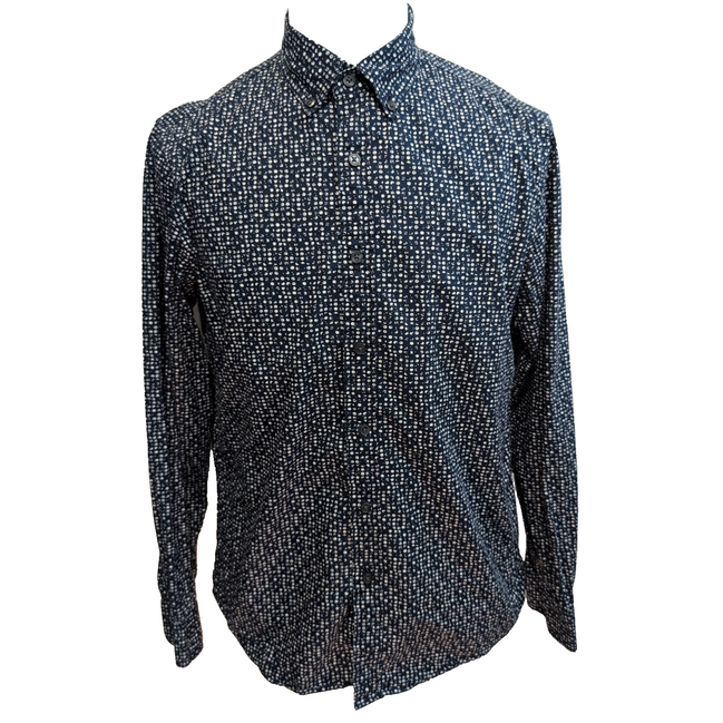 Chemise Michael Kors M Bleu Micro Motif Blanc 100% Coton manches longues