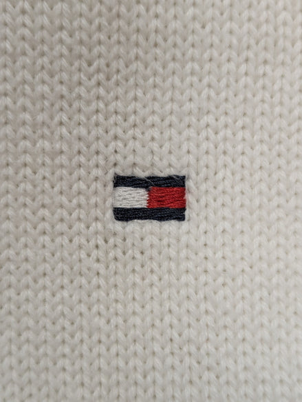 Pull Tommy Hilfiger Blanc Double Col Rose Coton Taille XL (XLTG) Homme/Femme