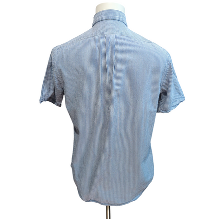 Chemise Ralph Lauren M Bleu Rayures Gauffrées Logo Rose manches courtes