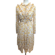Robe CUBIC Femme T.S Crème Fleurs Jaunes Fluide Été Neuve Avec Étiquette