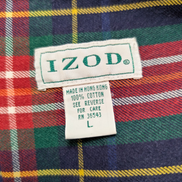 🧣 CHEMISE FLANELLE IZOD COUPE LARGE L (G) CARREAUX BLEU VERT ROUGE