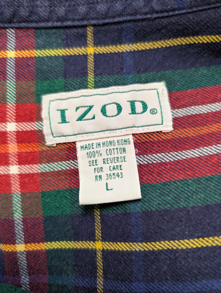 🧣 CHEMISE FLANELLE IZOD COUPE LARGE L (G) CARREAUX BLEU VERT ROUGE