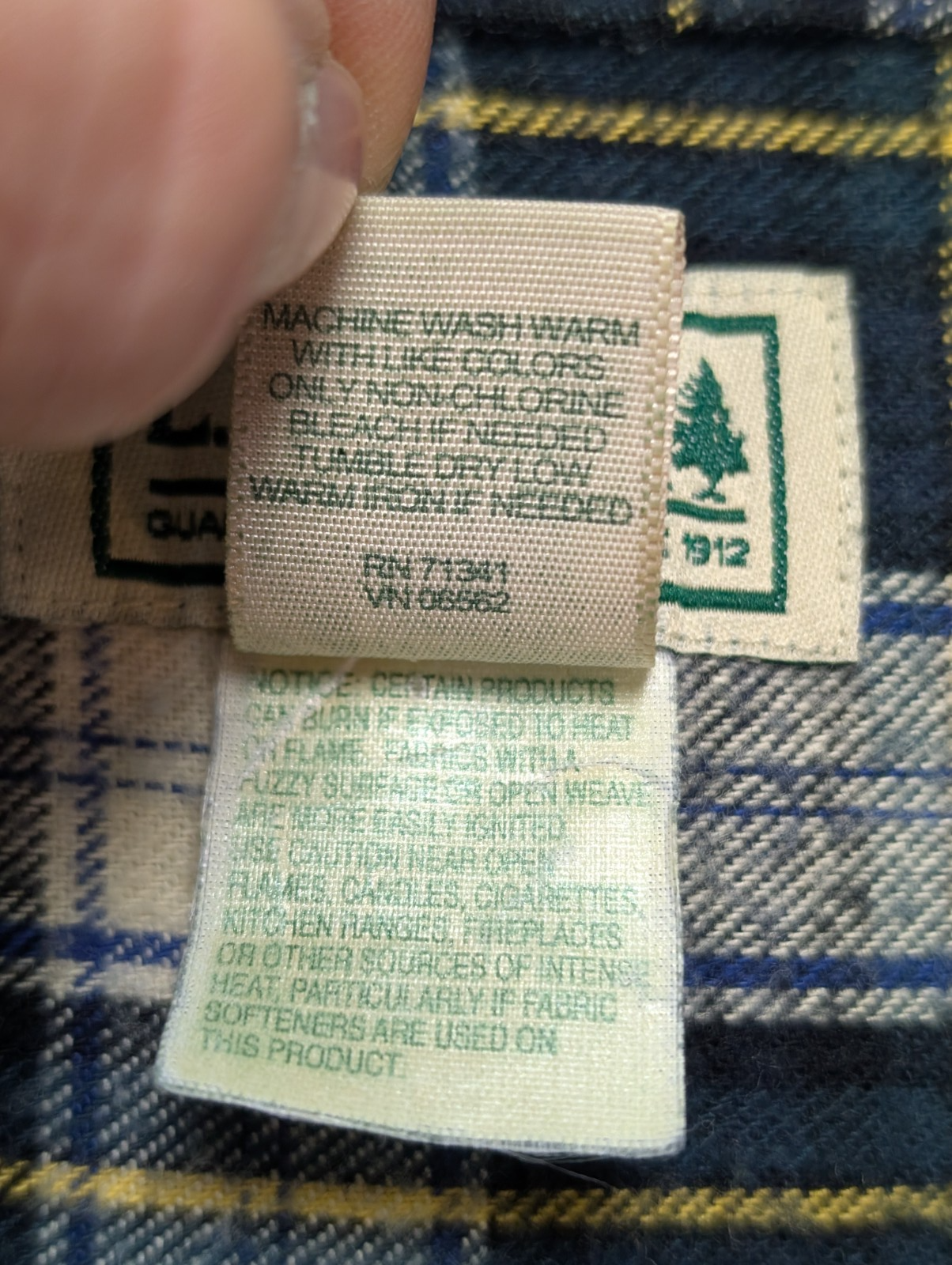 Chemise L.L.Bean Flanelle T.L - Carreaux Vert Foncé Jaune 100% Coton