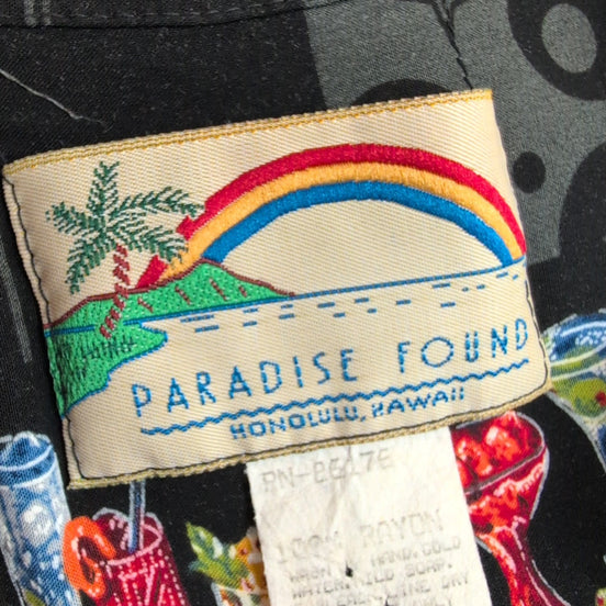Chemise Hawaïenne Made in Hawaii Paradise Found Rayonne Noir Cocktail L