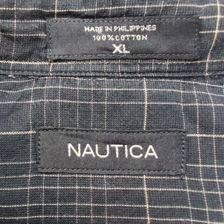 Chemise Nautica XL 2XL Bleu Marine Carreaux Logo Brodé Manches Courtes