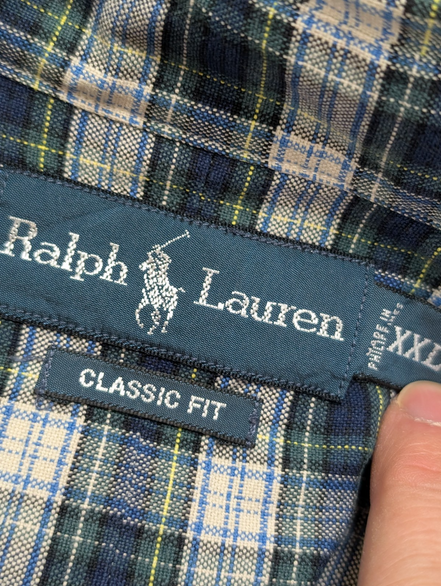 Chemise Ralph Lauren verte et marine à carreaux taille XXL logo vert #2567