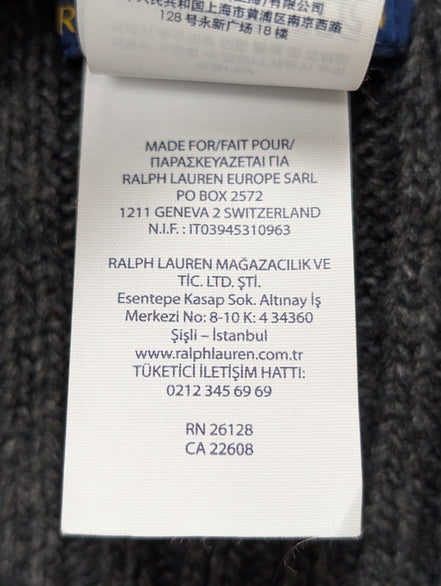 Écharpe Polon Ralph Lauren Côtelée Gris Foncé Logo Noir Laine d'Agneau Mix