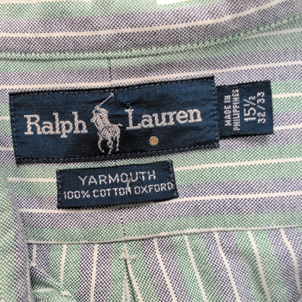 Chemise Ralph Lauren Yarmouth M/L Oxford Rayures Bleu Vert Button Down Shirt