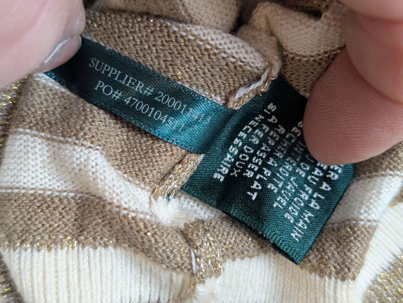 Pull Ralph Lauren (Lauren) Femme M Blanc Cassé Rayures Dorées Métal Chic 🏷️