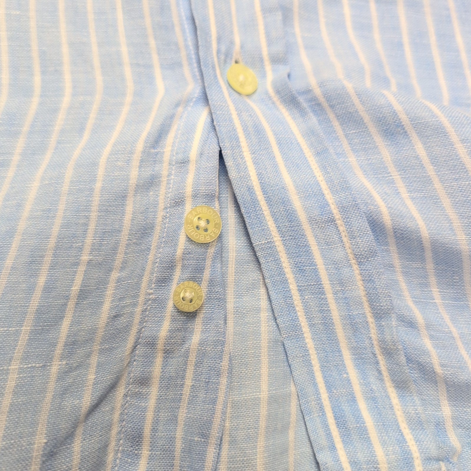 Chemise BARBOUR Homme M Lin Bleu Ciel à Rayures Manches Courtes Poche