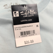 T-shirt Salt Life Manches Longues 2XL Bleu Clair Coton Neuf avec Étiquette