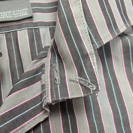 Chemise Lacoste L Rayures Marron Rose Bleu Coton Logo Poche manches longues