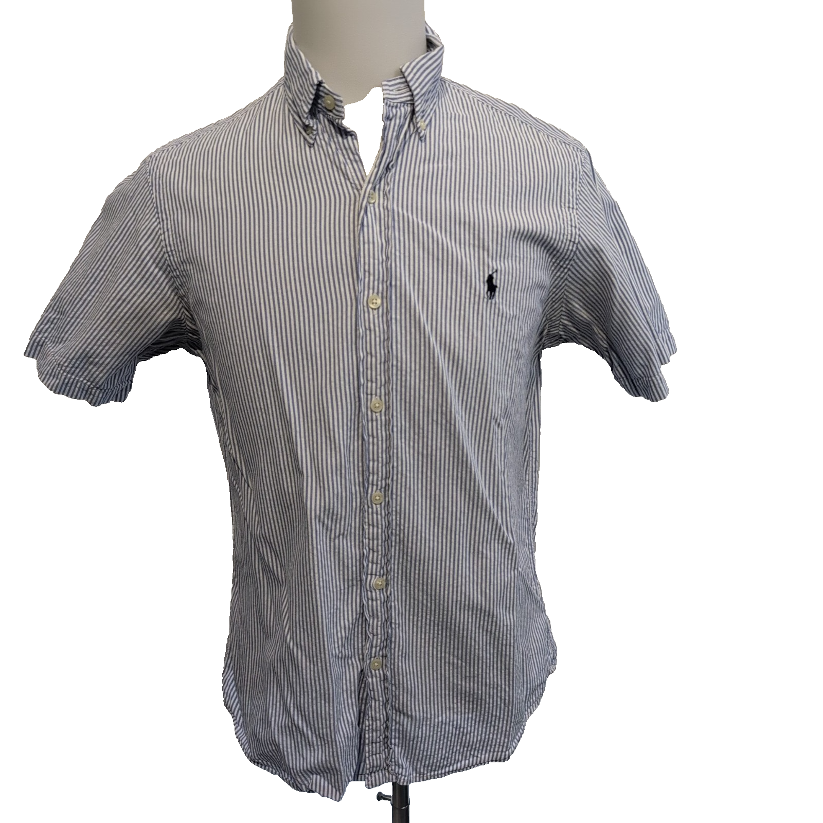 Chemise Ralph Lauren S Bleue Rayures Logo Bleu Manches Courtes