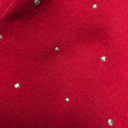 Pull Tommy Hilfiger Femme Rouge Col V Strass Dorés 100% Coton Taille L