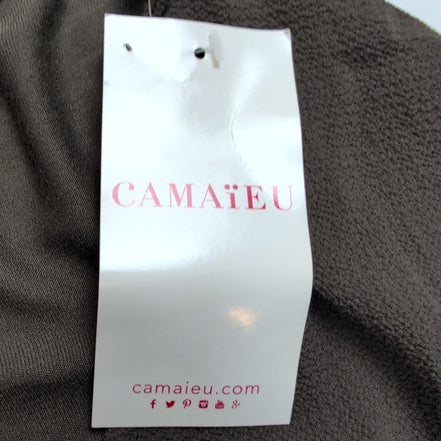 Haut Femme Taille S Camaïeu Basic Kaki Col V Sans Manches Neuf Étiquette